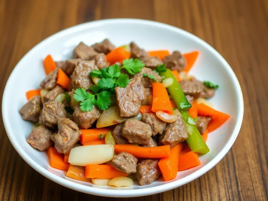 Быстрая говядина с овощами на сковороде