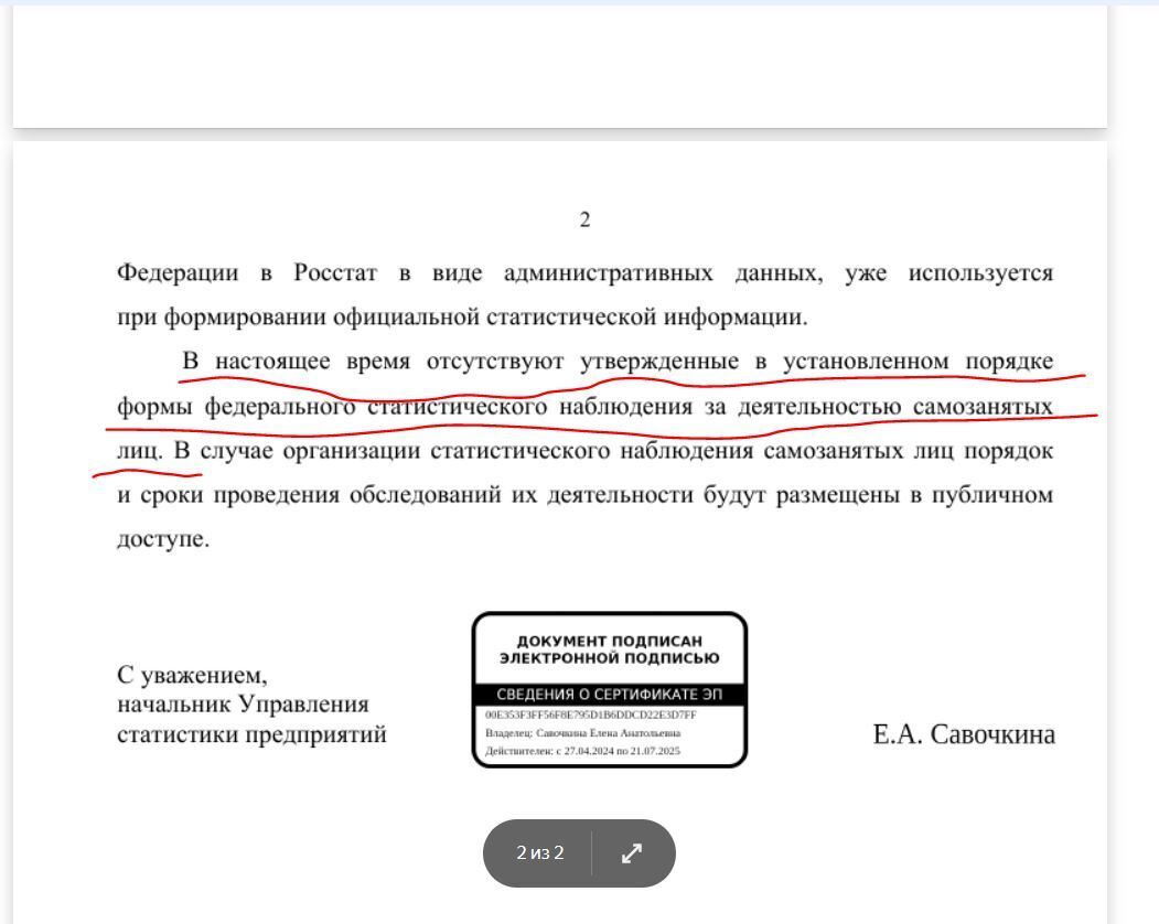 Статистическая отчетность самозанятых. Что ответила на официальный запрос служба статистики