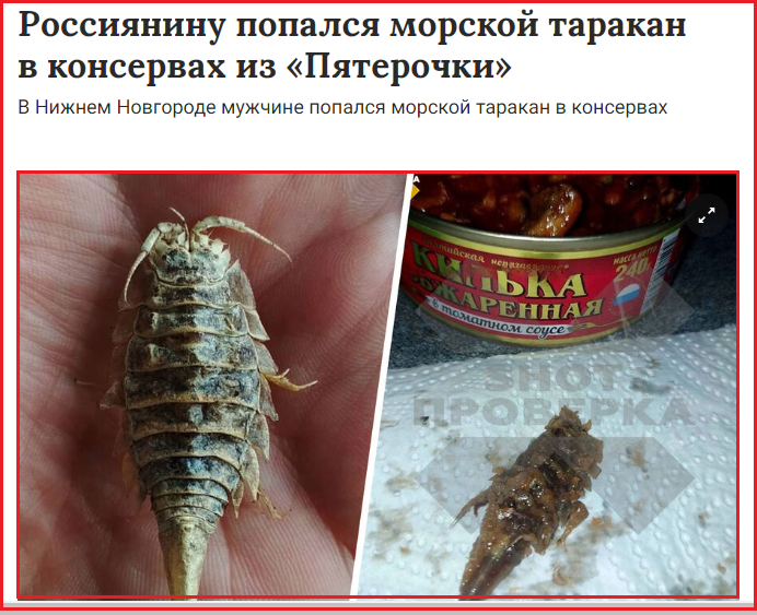 Опасные консервы из «Пятёрочки»: вместо креветки - морской таракан