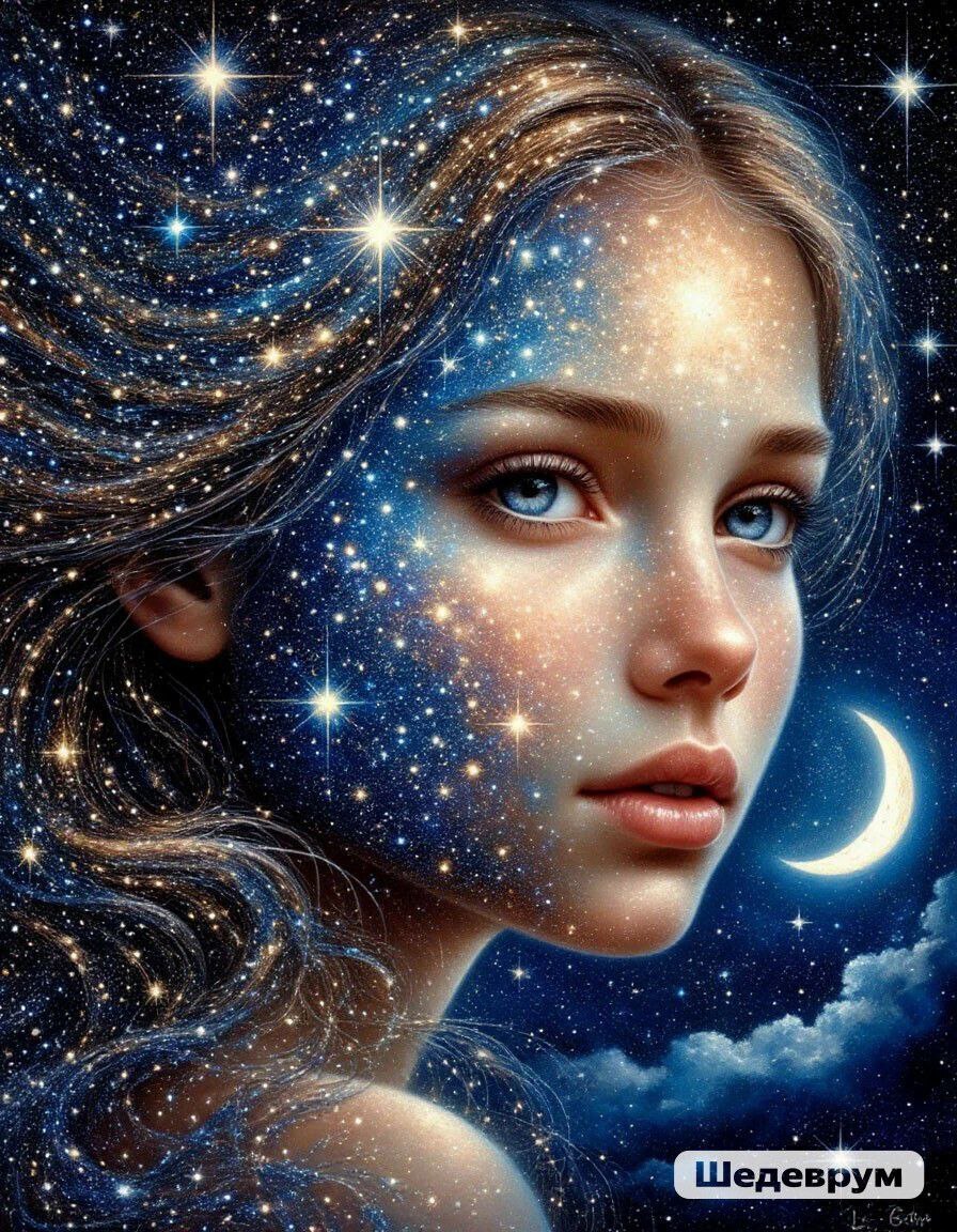 Сгенерировано в Шедеврум: весна, олень с большими рогами, ветер перемен, заход солнца, лицо девушки.