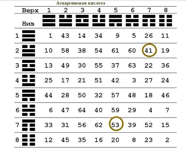 20 аминокислот в таблице И-Цзин
