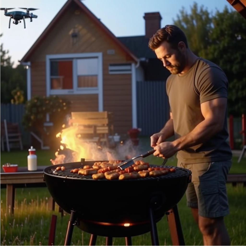 Дроны дронами, а шашлык превыше всего. Житель Рязани жарил шашлык несмотря на взрывы над головой