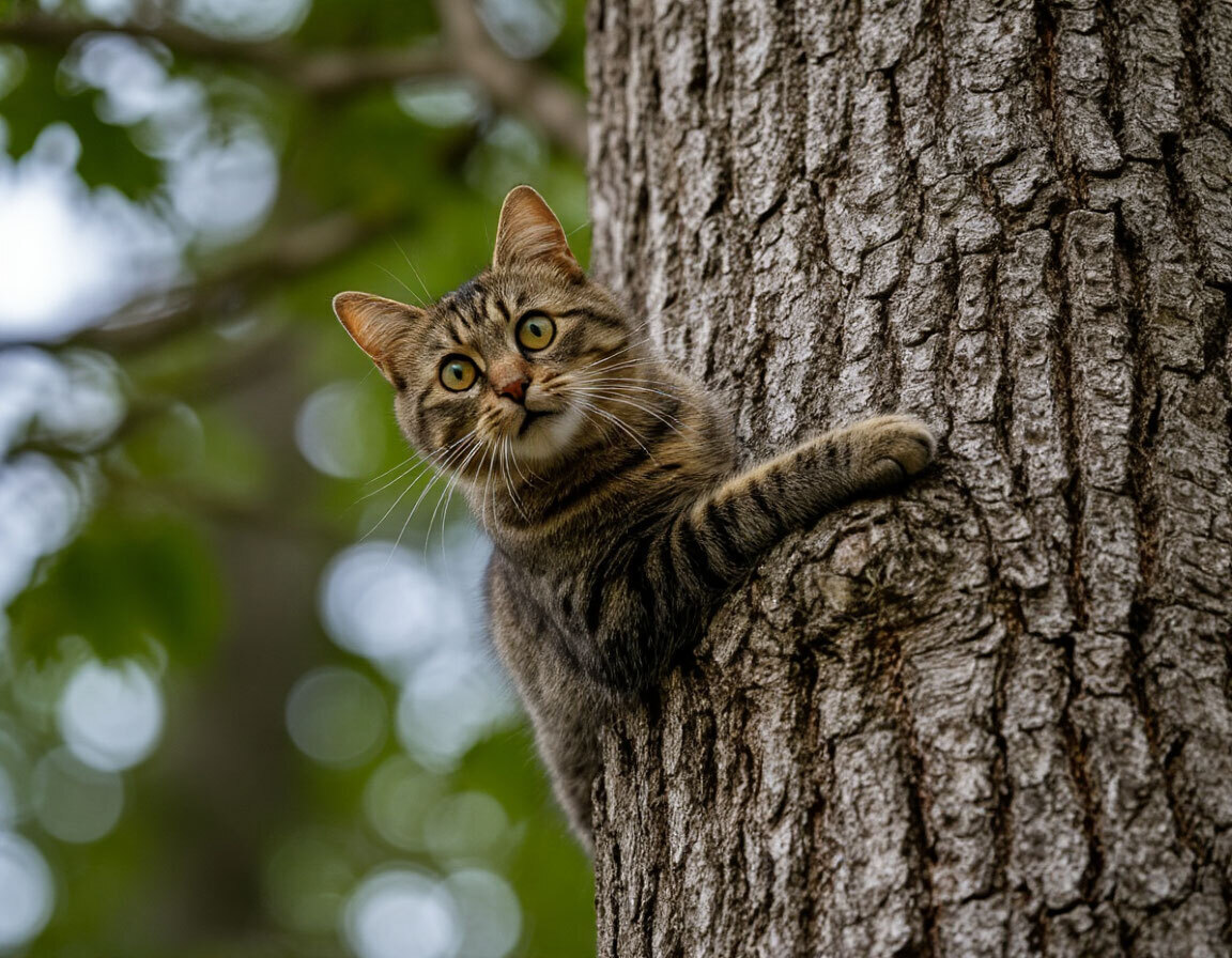 Зачем и как помочь коту, который "застрял" на дереве или другой высокой конструкции