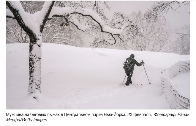 Нью-Йорк сильно пострадал от зимнего шторма, который оставил без электричества и затруднил движение транспорта.